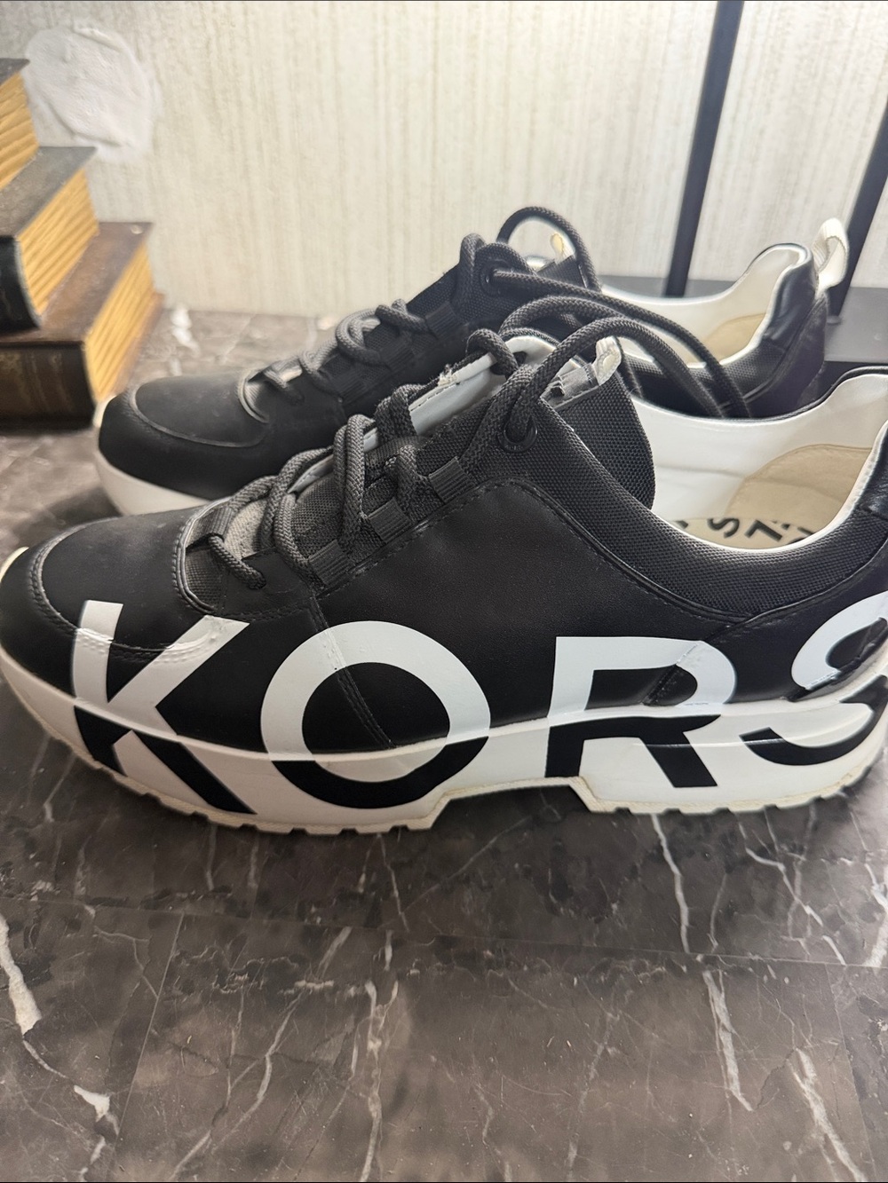 Michael Kors Black & White Logo Platform Sneakers